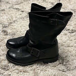 Frye leather moto boot. Black. US womens size 6. Pre-owned.